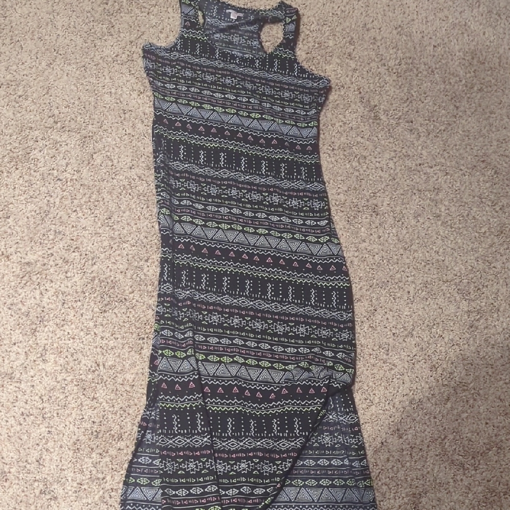BONGO Asymmetrical Dress in Black and Green Pattern